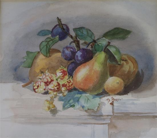 D.H., watercolour, still life of fruit, 20 x 22cm